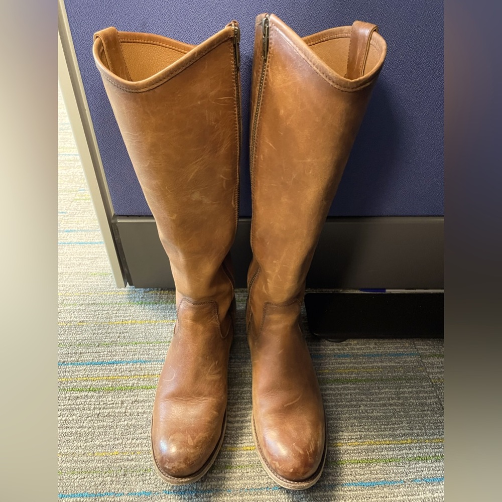 Frye Melissa side-zip Button Boots, Cognac, 7.5